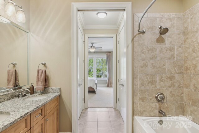 350 E Allen St Unit 201, Hendersonville, NC 28792 - full bath with connected bathroom, crown molding, shower / bath combination, double vanity, and tile patterned flooring