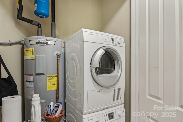 350 E Allen St Unit 201, Hendersonville, NC 28792 - washroom featuring electric water heater and stacked washing machine and dryer