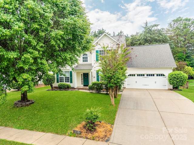 11719 Withers Mill Dr, Charlotte, NC 28278 - view of front facade featuring driveway, a front yard, a shingled roof, and an attached garage