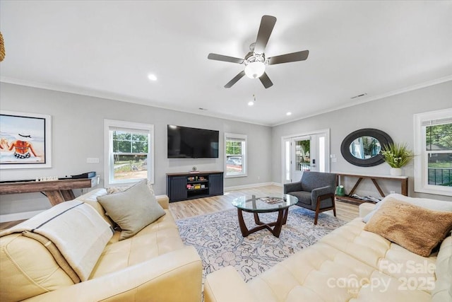 360 N Broad St, Waxhaw, NC 28173 - living area featuring ornamental molding, light wood-type flooring, and a wealth of natural light