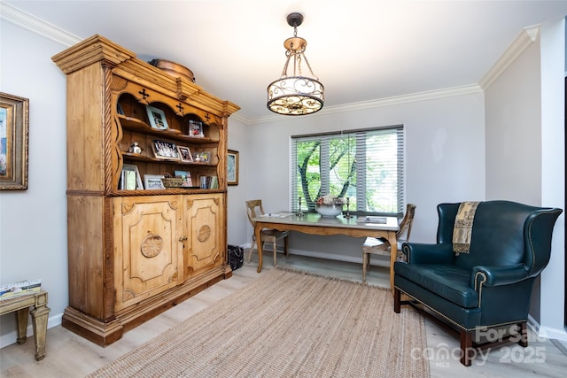 5128 Dunes Ct, Charlotte, NC 28226 - sitting room with light wood-style floors, crown molding, baseboards, and a desk