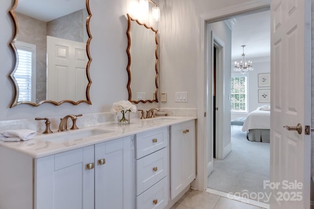 6231 Wakehurst Rd, Charlotte, NC 28226 - bathroom with an inviting chandelier, a sink, double vanity, and ensuite bathroom