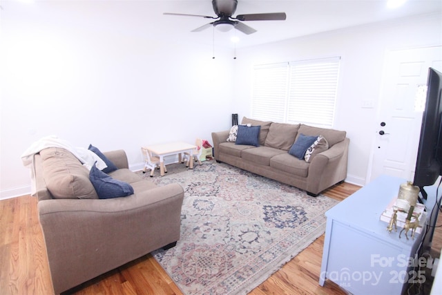 201 Mitchell St, Belmont, NC 28012 - living area with baseboards, a ceiling fan, and wood finished floors