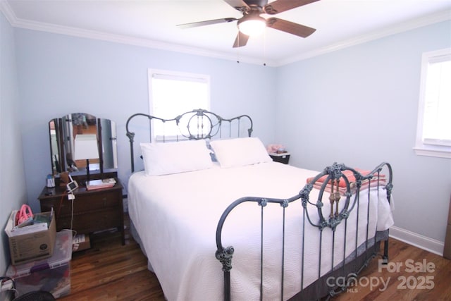 201 Mitchell St, Belmont, NC 28012 - bedroom featuring baseboards, a ceiling fan, wood finished floors, and crown molding
