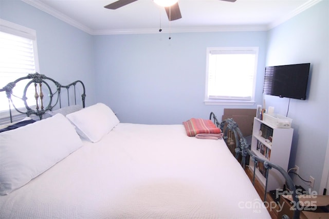 201 Mitchell St, Belmont, NC 28012 - bedroom with crown molding, ceiling fan, and multiple windows