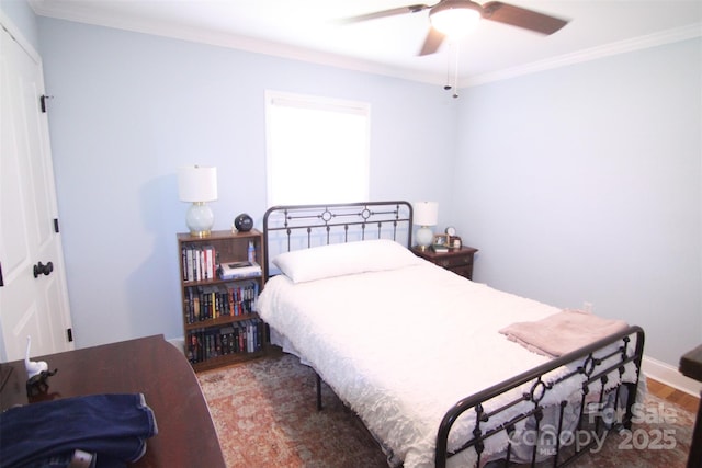 201 Mitchell St, Belmont, NC 28012 - bedroom with ceiling fan, crown molding, and wood finished floors