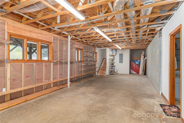 196 Timberline Dr, Maggie Valley, NC 28751 - basement with stairs and electric panel