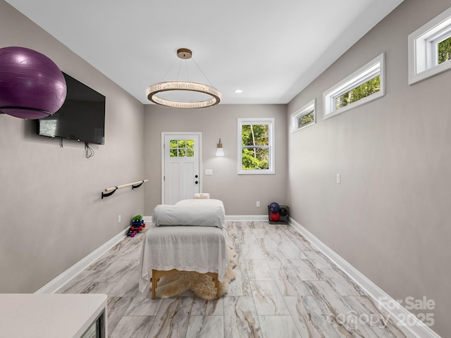 636 Crystal Heights Dr, Hendersonville, NC 28739 - sitting room featuring marble finish floors, baseboards, healthy amount of natural light, and recessed lighting