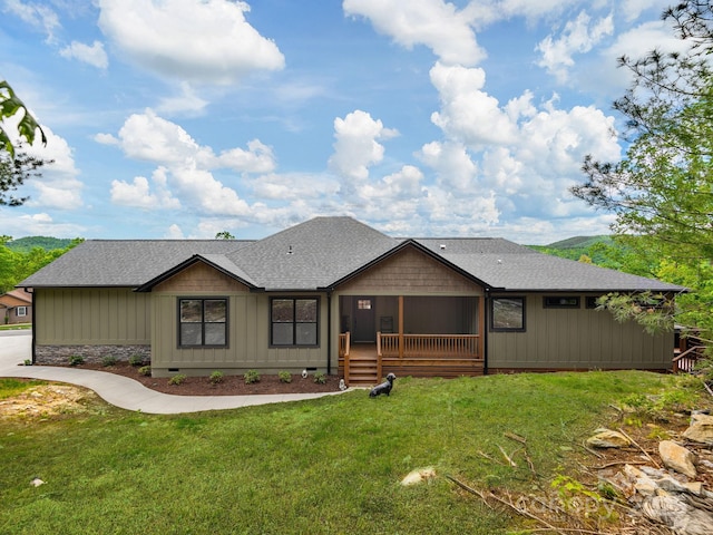 636 Crystal Heights Dr, Hendersonville, NC 28739 - view of front of house with a front yard, a shingled roof, and crawl space
