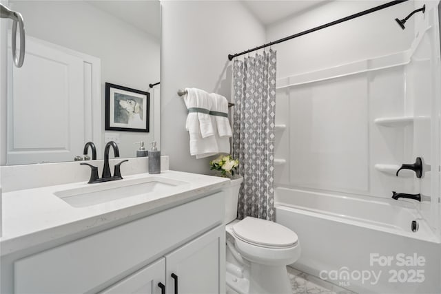 424 Balboa St, Matthews, NC 28104 - full bathroom with vanity, shower / tub combo, and marble finish flooring