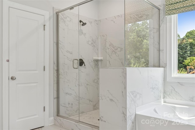 424 Balboa St, Matthews, NC 28104 - full bathroom featuring a marble finish shower and a bath