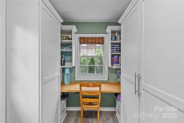 2418 Ainsdale Rd, Charlotte, NC 28226 - office area with built in desk, wood finished floors, and baseboards