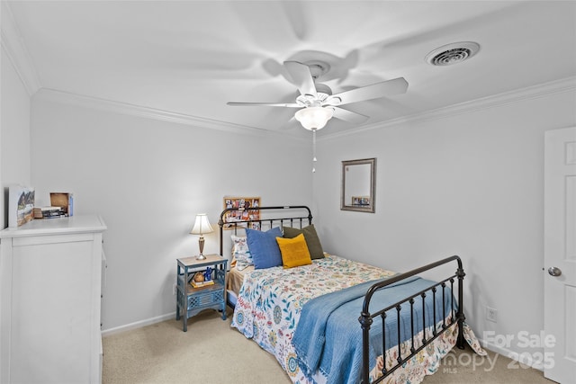 2418 Ainsdale Rd, Charlotte, NC 28226 - bedroom with light colored carpet, ornamental molding, baseboards, and a ceiling fan