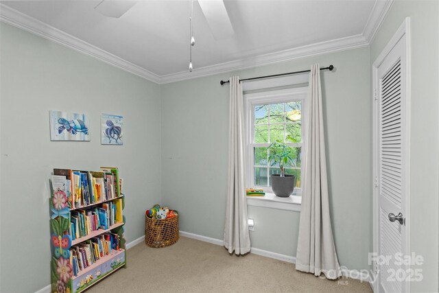 2418 Ainsdale Rd, Charlotte, NC 28226 - playroom with crown molding, carpet, and baseboards