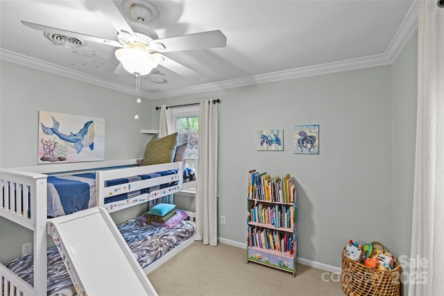 2418 Ainsdale Rd, Charlotte, NC 28226 - carpeted bedroom featuring ornamental molding, baseboards, and ceiling fan