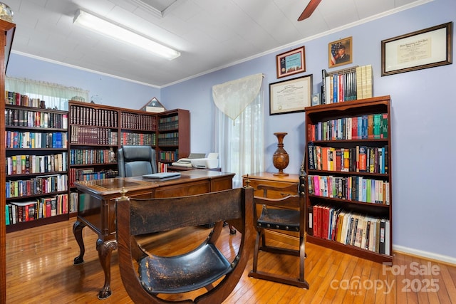 1287 Queensgate St, Gastonia, NC 28054 - office area with wood-type flooring, ornamental molding, and ceiling fan