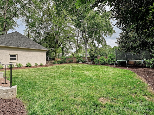 view of yard featuring a fenced backyard and a trampoline