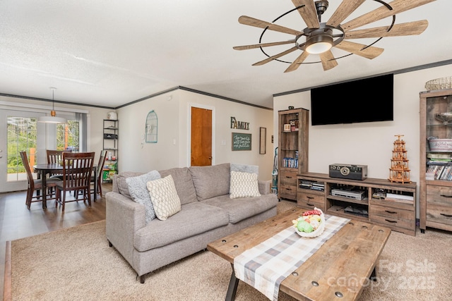3603 Ken Mcentire Rd, Lawndale, NC 28090 - living room featuring ornamental molding, a ceiling fan, and wood finished floors