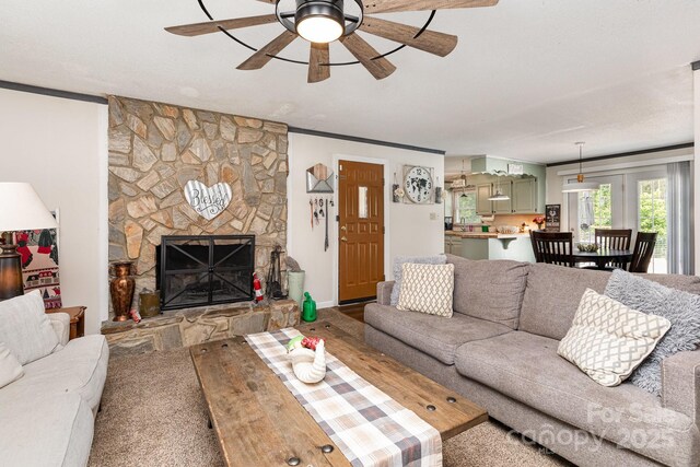 3603 Ken Mcentire Rd, Lawndale, NC 28090 - living area with ceiling fan and a fireplace