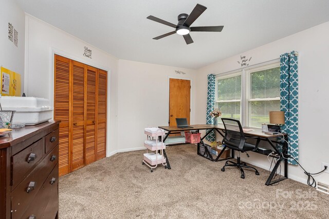 3603 Ken Mcentire Rd, Lawndale, NC 28090 - carpeted home office with a ceiling fan and baseboards
