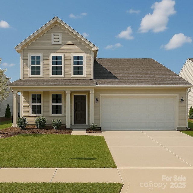 3173 Pinehills Way, Mount Holly, NC 28120 - traditional-style house with concrete driveway, an attached garage, and a front yard