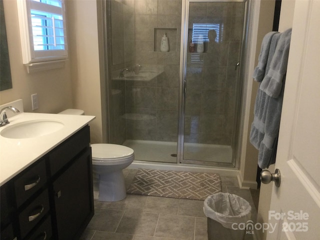 3173 Pinehills Way, Mount Holly, NC 28120 - full bath with vanity, a shower stall, toilet, and tile patterned floors