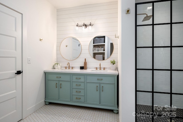 103 Pennsylvania Ave, Asheville, NC 28806 - full bath with a walk in shower, tile patterned flooring, double vanity, and baseboards