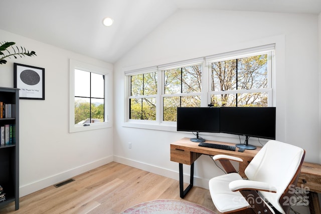 103 Pennsylvania Ave, Asheville, NC 28806 - home office featuring vaulted ceiling, light wood finished floors, baseboards, and recessed lighting