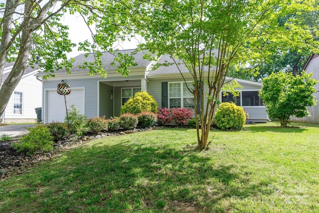 1455 Fieldcrest Cir, Rock Hill, SC 29732 - view of front of home featuring roof with shingles, a front lawn, a garage, a sunroom, and aphalt driveway
