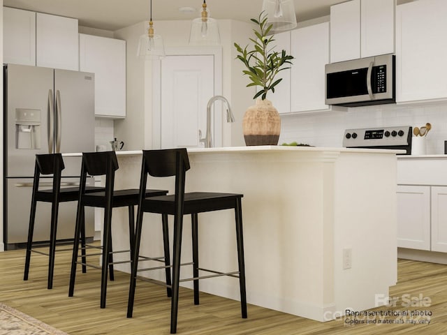 2107 Columbidae Ln, Gastonia, NC 28052 - kitchen featuring stainless steel refrigerator with ice dispenser, tasteful backsplash, white cabinetry, and light wood-type flooring