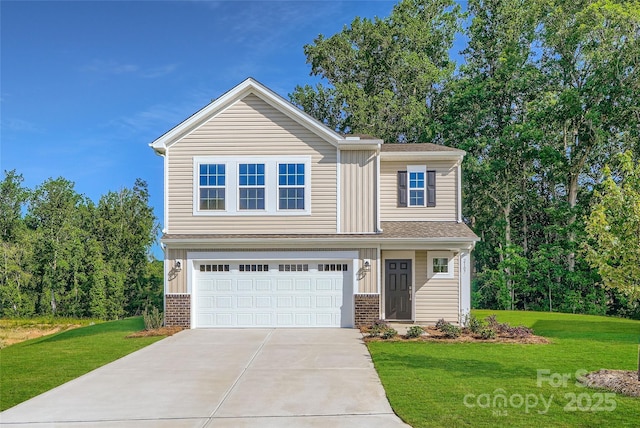 2107 Columbidae Ln, Gastonia, NC 28052 - view of front of house with a front yard, concrete driveway, and brick siding