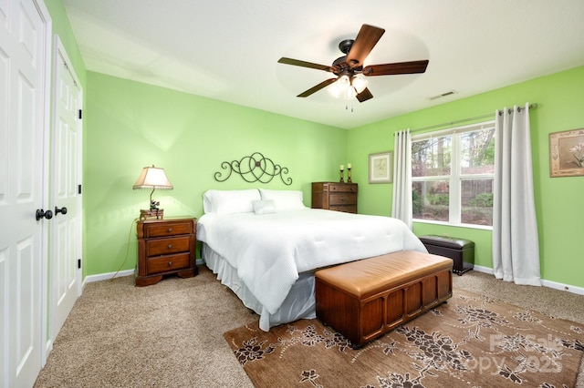 206 Carrington Pl, Arden, NC 28704 - bedroom with baseboards, visible vents, ceiling fan, and carpet floors