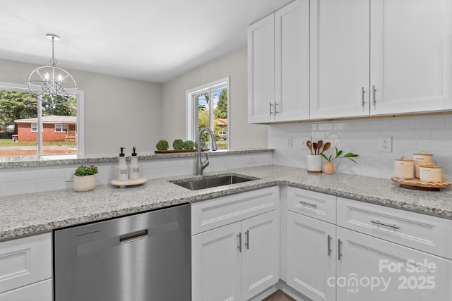 kitchen featuring white cabinetry, a sink, and dishwasher