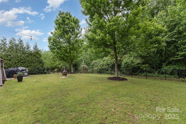 view of yard with a fenced backyard