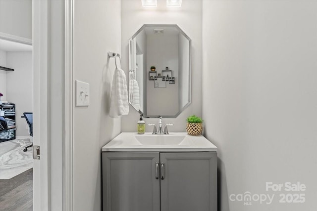 bathroom featuring wood finished floors and vanity