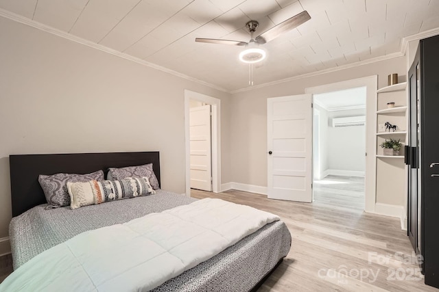 828 Richard Ave, Kannapolis, NC 28081 - bedroom featuring light wood-style floors, a wall unit AC, and ornamental molding