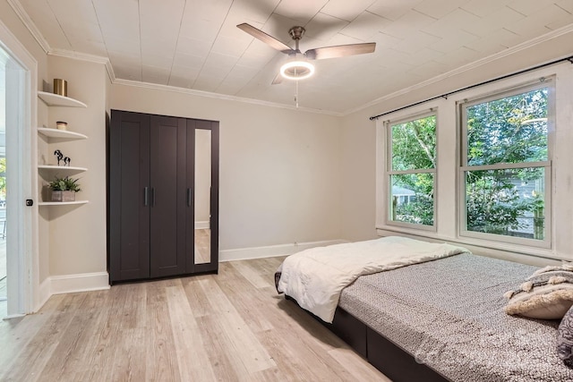 828 Richard Ave, Kannapolis, NC 28081 - bedroom with a ceiling fan, baseboards, ornamental molding, and light wood-style floors