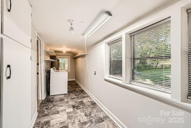 828 Richard Ave, Kannapolis, NC 28081 - hallway featuring marble finish floor, baseboards, and separate washer and dryer