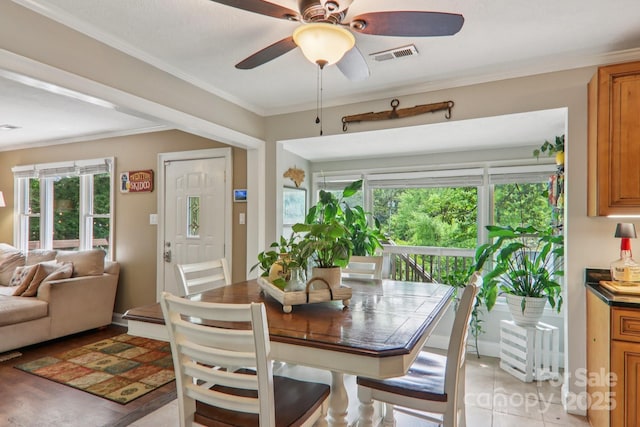416 S Cherokee Ave, Black Mountain, NC 28711 - dining room with healthy amount of natural light, ceiling fan, and ornamental molding