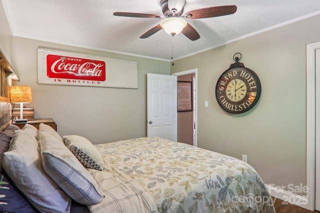 416 S Cherokee Ave, Black Mountain, NC 28711 - bedroom with ornamental molding, a ceiling fan, and baseboards