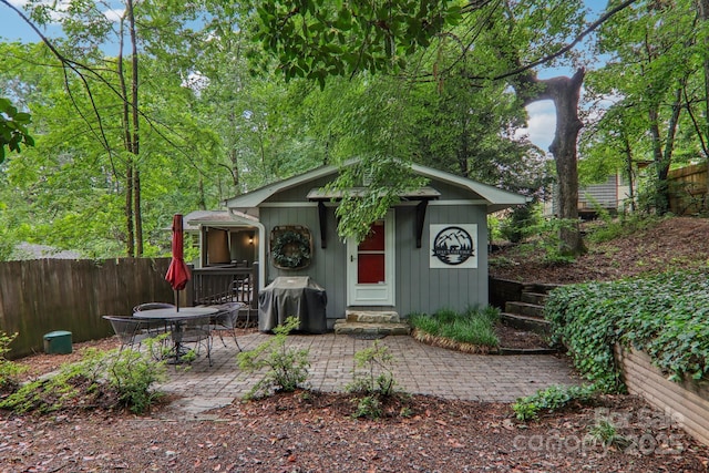 416 S Cherokee Ave, Black Mountain, NC 28711 - view of outbuilding with a fenced backyard and entry steps