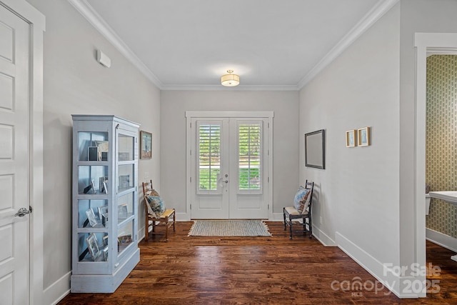 309 Catawba Ave, Davidson, NC 28036 - foyer with wood finished floors, french doors, ornamental molding, and baseboards
