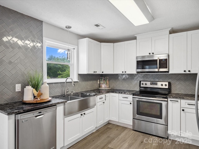 kitchen with a sink, white cabinetry, appliances with stainless steel finishes, and tasteful backsplash