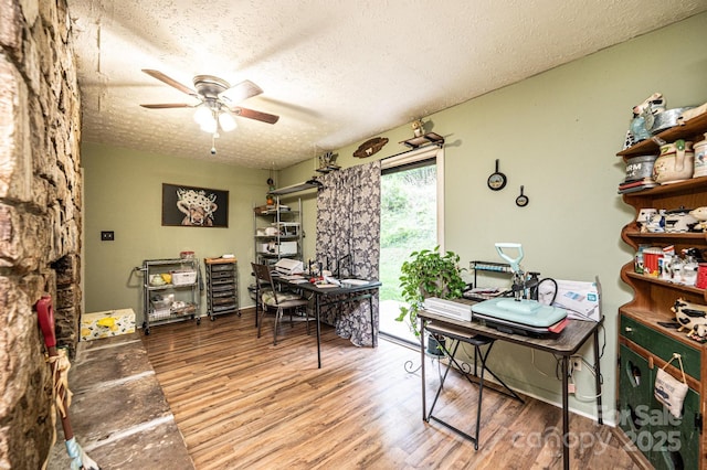 1300 Math Pl, Lenoir, NC 28645 - office area with a textured ceiling, ceiling fan, and wood finished floors