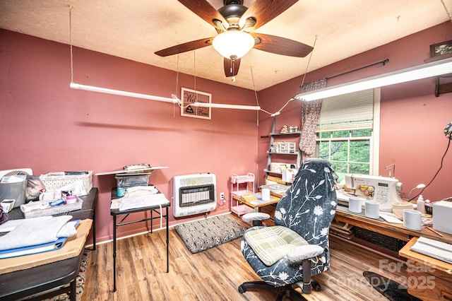1300 Math Pl, Lenoir, NC 28645 - home office featuring heating unit, ceiling fan, and wood finished floors