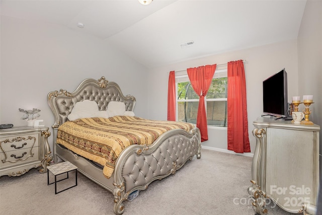 1125 Silvertrace Dr, Salisbury, NC 28144 - bedroom with baseboards, visible vents, carpet flooring, and lofted ceiling