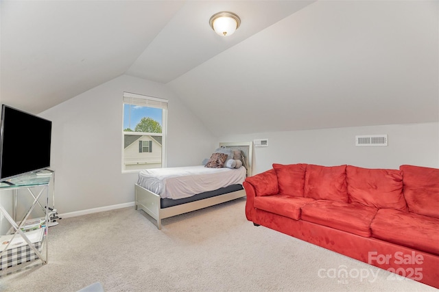 1125 Silvertrace Dr, Salisbury, NC 28144 - bedroom featuring visible vents, carpet flooring, baseboards, and lofted ceiling