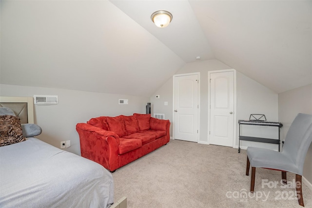 1125 Silvertrace Dr, Salisbury, NC 28144 - bedroom featuring carpet floors, lofted ceiling, and visible vents