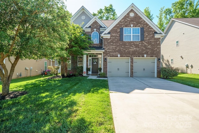 13402 David Jennings Ave, Charlotte, NC 28213 - view of front facade featuring concrete driveway, brick siding, an attached garage, and a front lawn