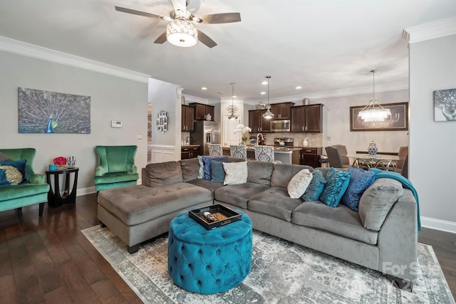 13402 David Jennings Ave, Charlotte, NC 28213 - living area with recessed lighting, crown molding, a ceiling fan, and dark wood-style floors